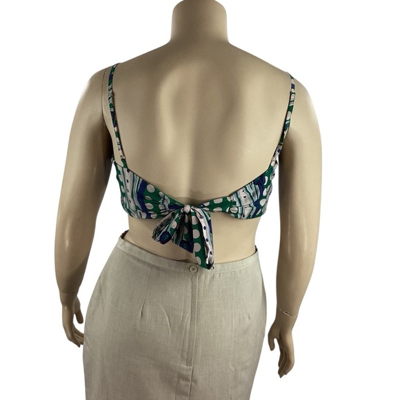 Lulus Mystical Moves Green Print Tie Back Crop Top Size L - Picture 4 of 6